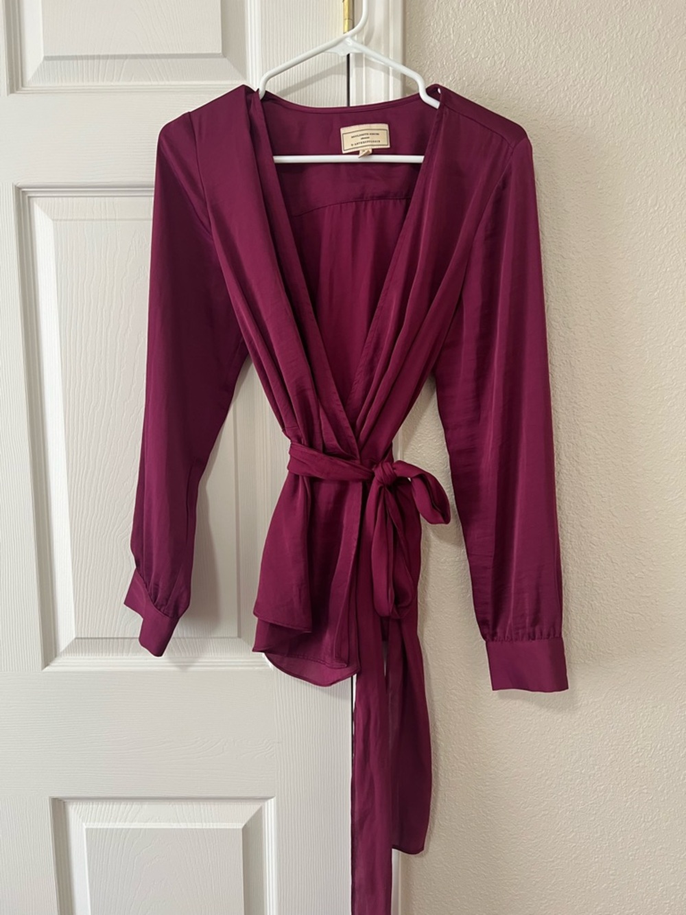 Moulinette Soeurs by Anthropologie Brynn Wrap Blouse Satin Tie Waist Size 10